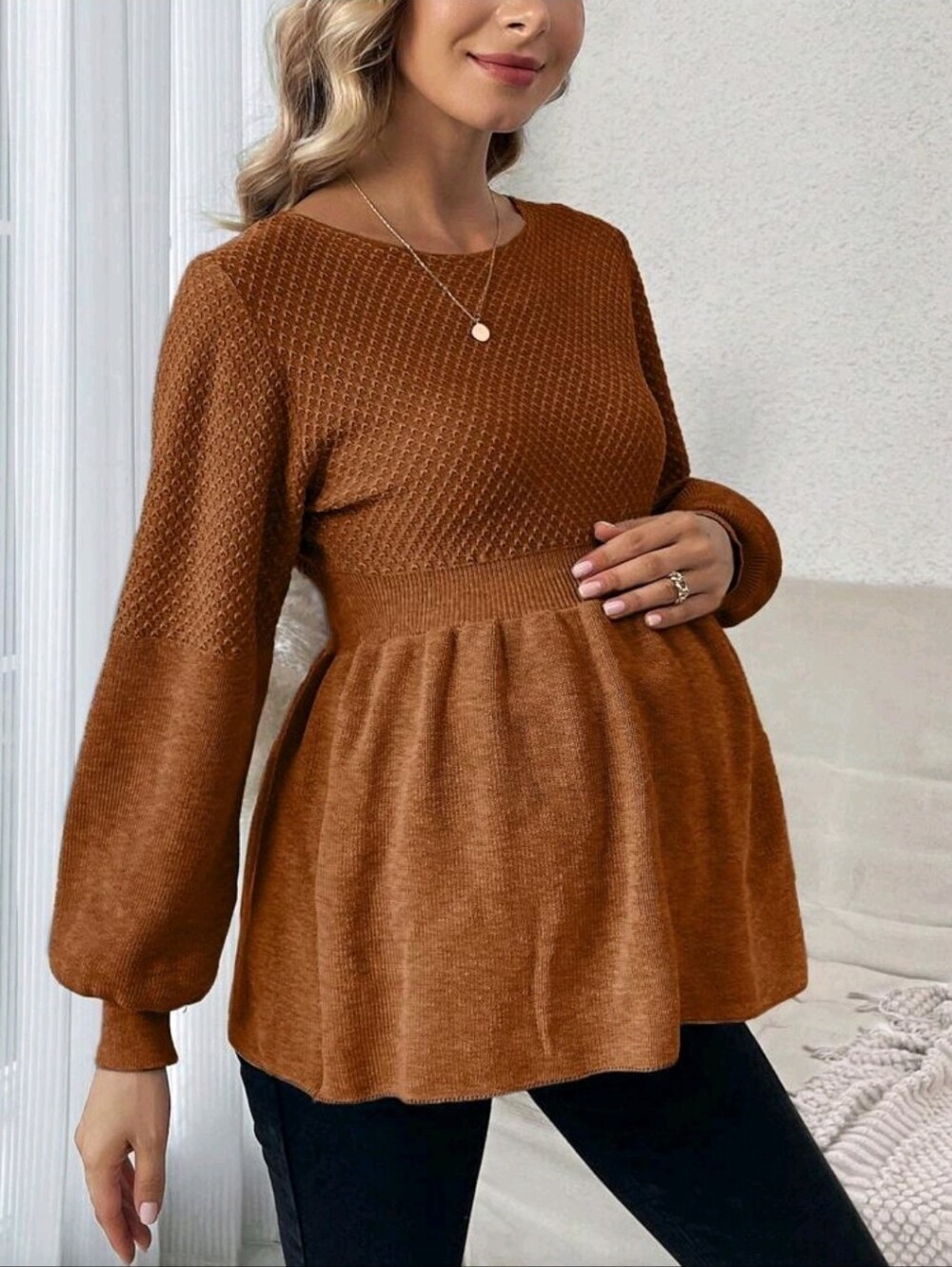 SHEIN Pregnant Women's Solid Color Round Neck Casual Versatile Long Sleeve